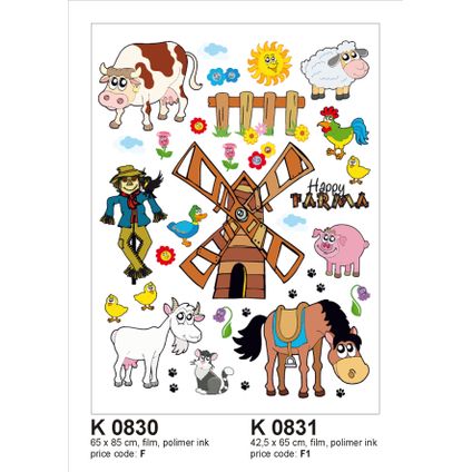 Sanders & Sanders sticker mural les animaux de la ferme marron, rose et jaune - 65 x 85 cm - 600308
