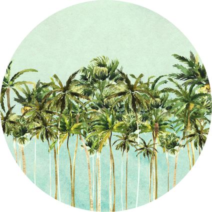 Komar papier peint panoramique rond adhésif Coconut Trees vert et bleu - Ø 125 cm - 611165