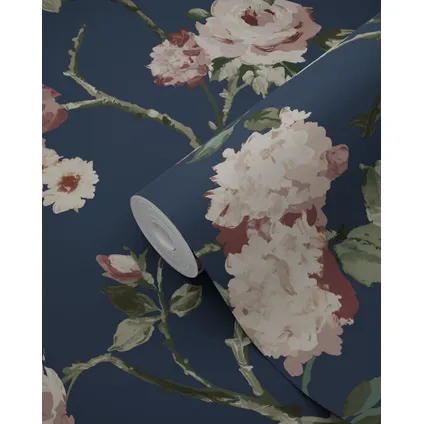 ESTAhome behang vintage bloemen donkerblauw en oudroze - 0.53 x 10.05 m - 139409 8