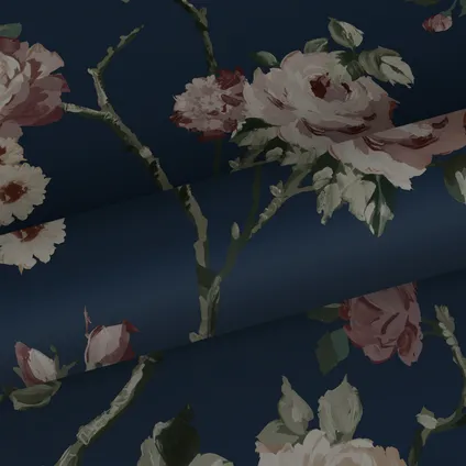 ESTAhome behang vintage bloemen donkerblauw en oudroze - 0.53 x 10.05 m - 139409 9