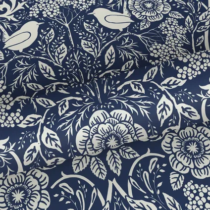 ESTAhome behangpapier bloemen en vogels in art nouveau stijl donkerblauw 5