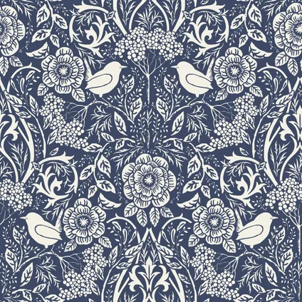 ESTAhome behang bloemen en vogels in art nouveau stijl donkerblauw - 50 x 900 cm 6