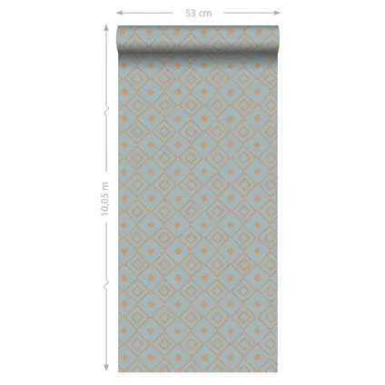 ESTAhome behangpapier ruiten vintage blauw en glanzend koper bruin - 0,53 x 10,05 m 8