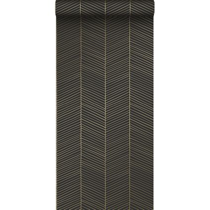 ESTAhome behang visgraat-motief zwart en goud - 139136