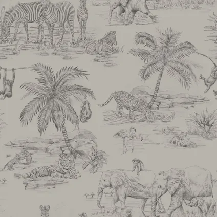 Origin Wallcoverings behangpapier jungle dieren klei grijs - 53 cm x 10,05 m - 347443 9