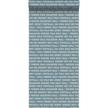 ESTAhome behangpapier sportteksten donker vintage blauw - 53 cm x 10,05 m - 138804