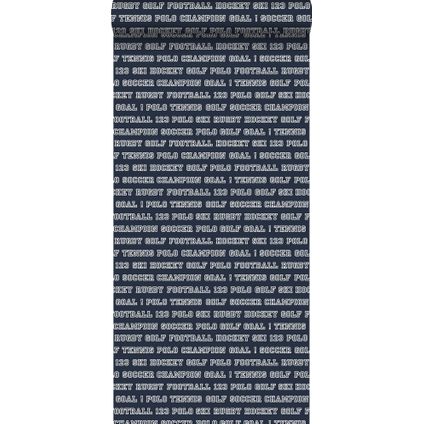 ESTAhome behang sportteksten donkerblauw - 53 cm x 10,05 m - 138830