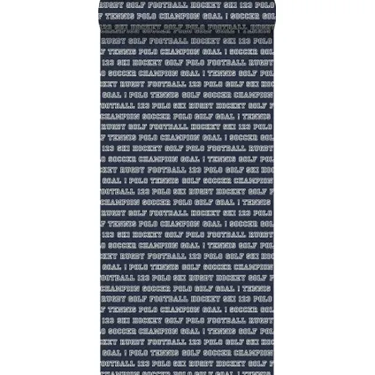 ESTAhome behang sportteksten donkerblauw - 53 cm x 10,05 m - 138830