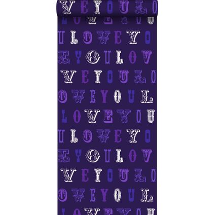 ESTAhome behang love you - quotes paars - 53 cm x 10,05 m - 136835