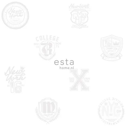 ESTAhome behang school emblemen zilver op wit - 53 cm x 10,05 m - 128805 9