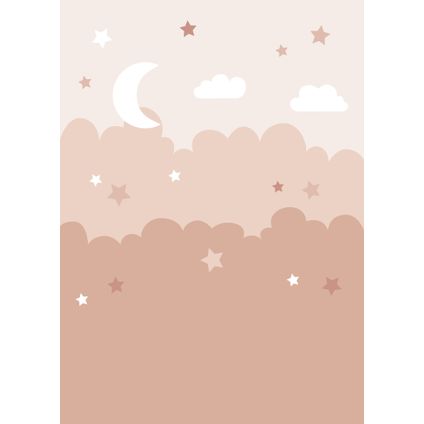 ESTAhome fotobehangpapier wolken en sterren terracotta roze - 200 x 279 cm - 159249