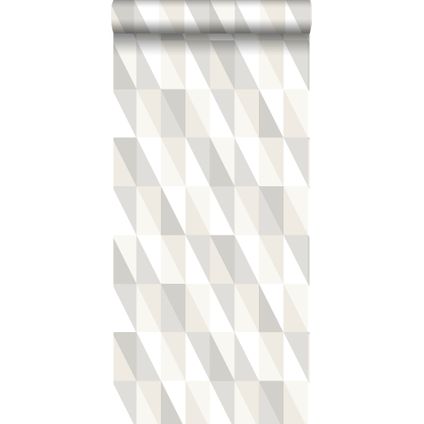 ESTAhome behang grafische driehoeken zilver, grijs en beige - 53 cm x 10,05 m