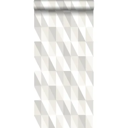 ESTAhome behang grafische driehoeken zilver, grijs en beige - 53 cm x 10,05 m
