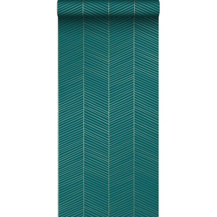 ESTAhome behang visgraat-motief smaragd groen en goud - 139200