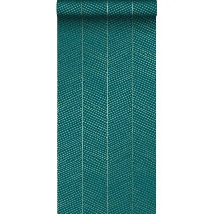 ESTAhome behang visgraat-motief smaragd groen en goud - 0,53 x 10,05 m - 139200