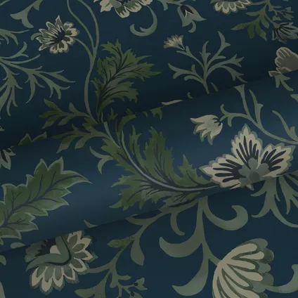 ESTAhome behangpapier vintage bloemen donkerblauw en groen - 0.53 x 10.05 m - 139416 8