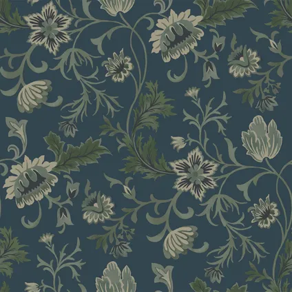 ESTAhome behangpapier vintage bloemen donkerblauw en groen - 0.53 x 10.05 m - 139416 9