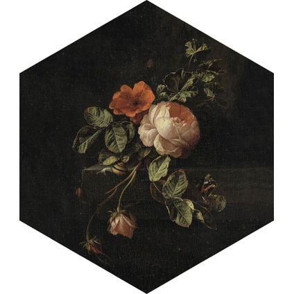ESTAhome muursticker bloemstilleven donker rood en zwart - 140 x 161 cm - 159021