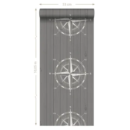 ESTAhome behang kompasroos op sloophout wit en grijs - 0,53 x 10,05 m - 138976 10