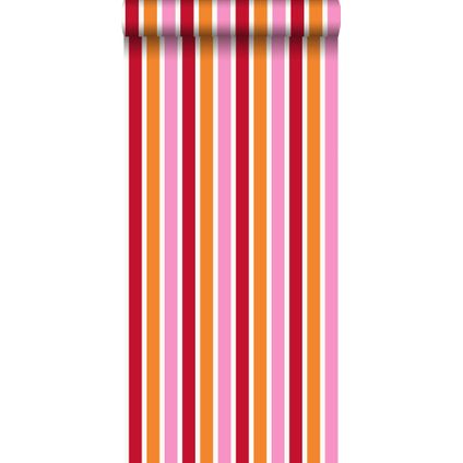 ESTAhome behangpapier strepen roze en oranje - 53 cm x 10,05 m - 114629
