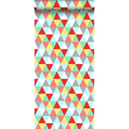 ESTAhome behang driehoekjes rood, geel en blauw - 53 cm x 10,05 m - 138715