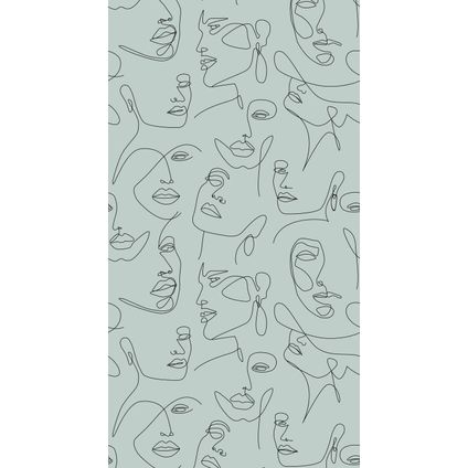 ESTAhome fotobehangpapier line art gezichten vergrijsd groen - 150 x 279 cm - 158957