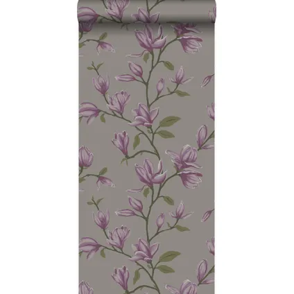 Origin Wallcoverings behang magnolia taupe en aubergine paars - 53 cm x 10,05 m