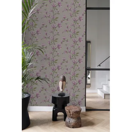 Origin Wallcoverings behang magnolia taupe en aubergine paars - 53 cm x 10,05 m 6
