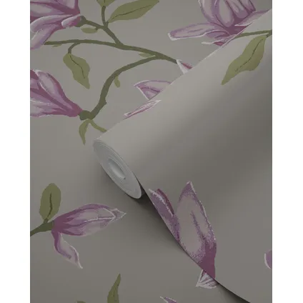 Origin Wallcoverings behang magnolia taupe en aubergine paars - 53 cm x 10,05 m 10