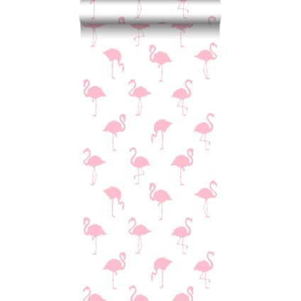 ESTAhome behangpapier flamingo's roze en wit - 0,53 x 10,05 m - 138992