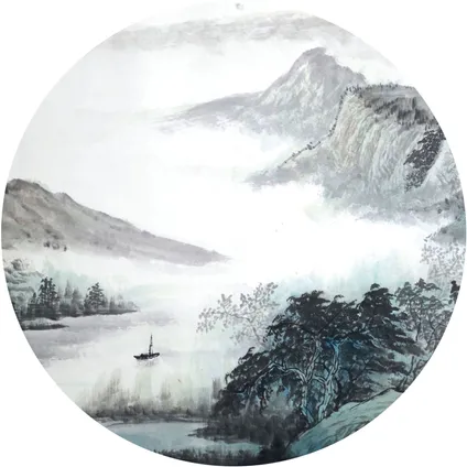Sanders & Sanders papier peint panoramique rond adhésif montagnes noir, blanc et gris - Ø 140 cm