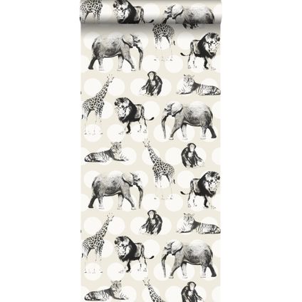 ESTAhome behangpapier dieren met stippen glanzend wit en zwart - 53 cm x 10,05 m