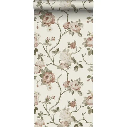 ESTAhome behang vintage bloemen gebroken wit en oudroze - 0.53 x 10.05 m - 139406