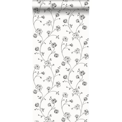ESTAhome behangpapier toile de jouy rozen zwart - 53 cm x 10,05 m - 115711