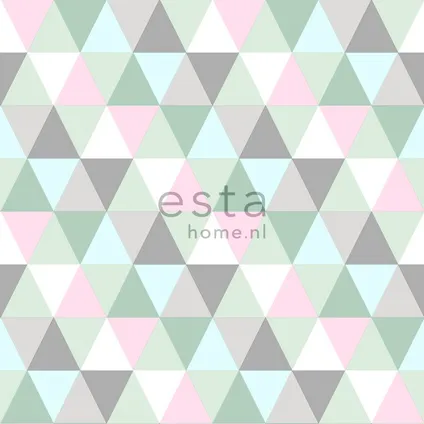 ESTAhome behang driehoekjes mintgroen, roze en grijs - 53 cm x 10,05 m - 128706 8