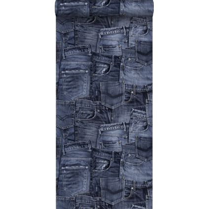 ESTAhome behang spijkerstof inktblauw - 53 cm x 10,05 m - 137736
