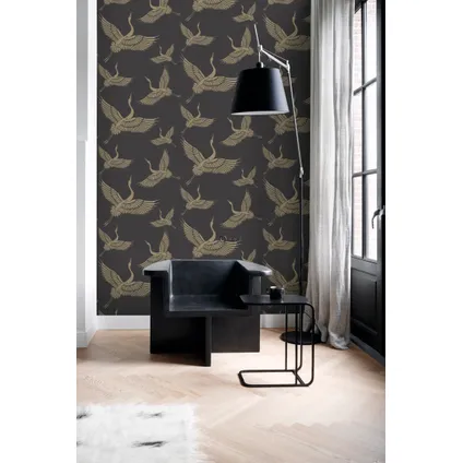 Origin Wallcoverings behangpapier kraanvogels zwart en beige - 50 x 900 cm - 347810 3
