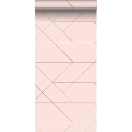 ESTAhome behang grafische lijnen zacht roze en goud - 0,53 x 10,05 m - 139211