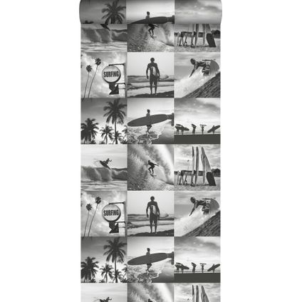 ESTAhome behangpapier foto's van surfers donkergrijs - 0,53 x 10,05 m - 138955