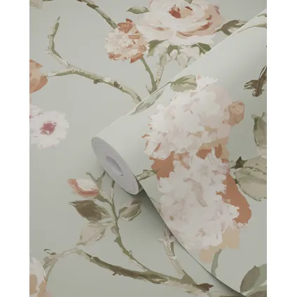 ESTAhome behang vintage bloemen vergrijsd mintgroen en zacht roze - 0.53 x 10.05 m 8
