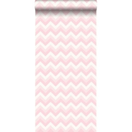 ESTAhome behangpapier zigzag motief licht roze en wit - 53 cm x 10,05 m - 138709