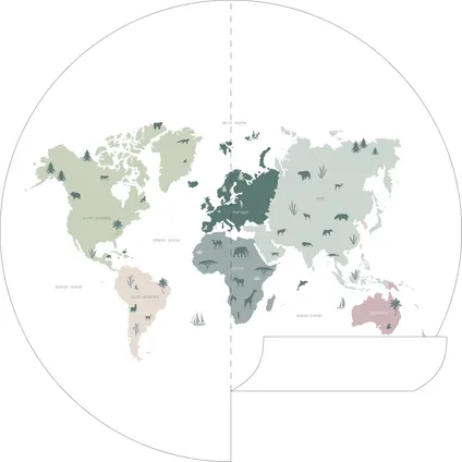 ESTAhome zelfklevende behangcirkel wereldkaart voor kinderen mintgroen, grijs en roze 5
