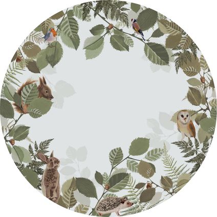 ESTAhome zelfklevende behangcirkel bosdieren groen en bruin - Ø 70 cm - 159069