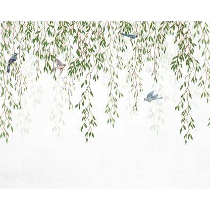 Sanders & Sanders fotobehang vogels in de natuur groen en blauw - 3,5 x 2,79 m
