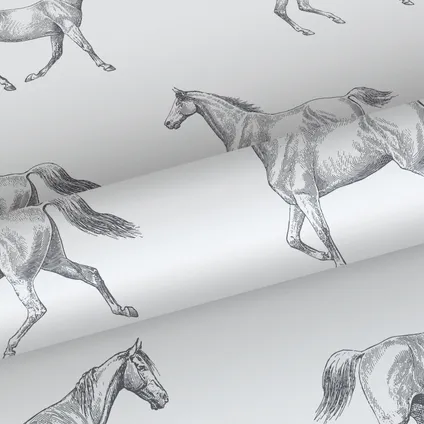 ESTAhome behang getekende paarden zwart op wit - 53 cm x 10,05 m - 128807 9