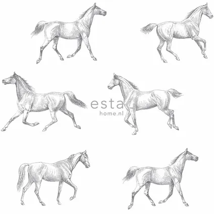 ESTAhome behang getekende paarden zwart op wit - 53 cm x 10,05 m - 128807 10