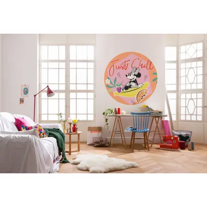 Komar zelfklevende behangcirkel Minnie Mouse roze en oranje - Ø 128 cm - 610387 2
