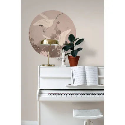 ESTAhome zelfklevende behangcirkel kraanvogels grijs roze - Ø 70 cm - 158995 2