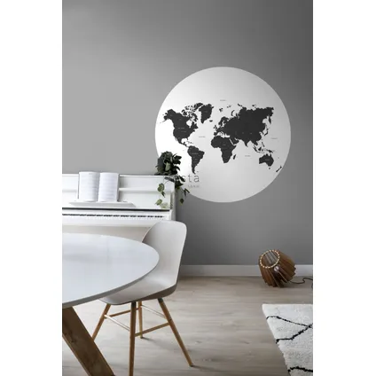 ESTAhome papier peint panoramique rond adhésif carte du monde noir et blanc - Ø 140 cm - 159009 3