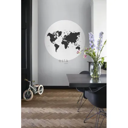 ESTAhome zelfklevende behangcirkel wereldkaart zwart wit - Ø 140 cm - 159009 4